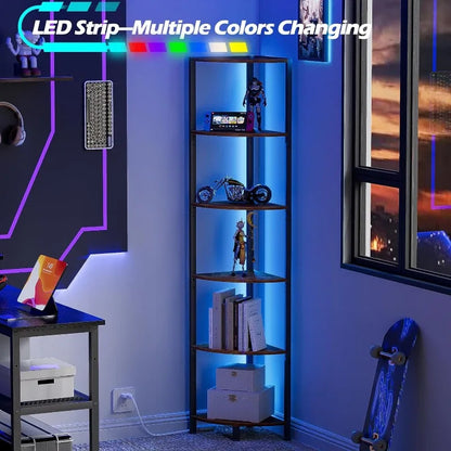 6 Tier Corner Bookshelf with LED Light