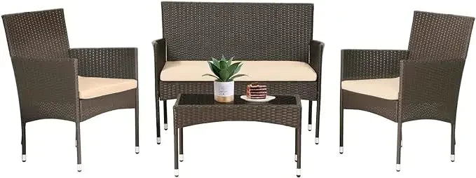 4 Piece Patio Wicker Sofa & Chair Set