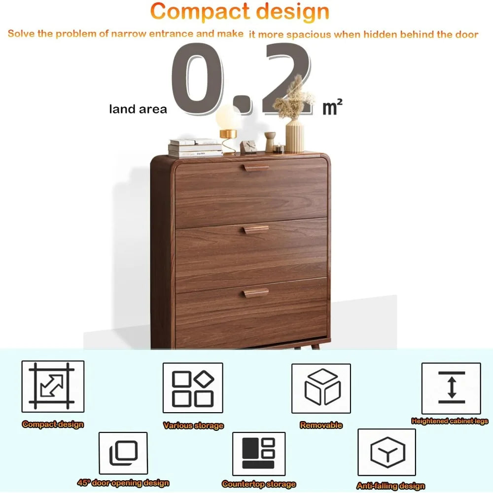 Shoe Storage Cabinet with 3 Flip Drawers