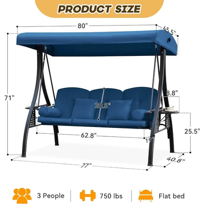 3-Seat Swing with Adjustable Canopy