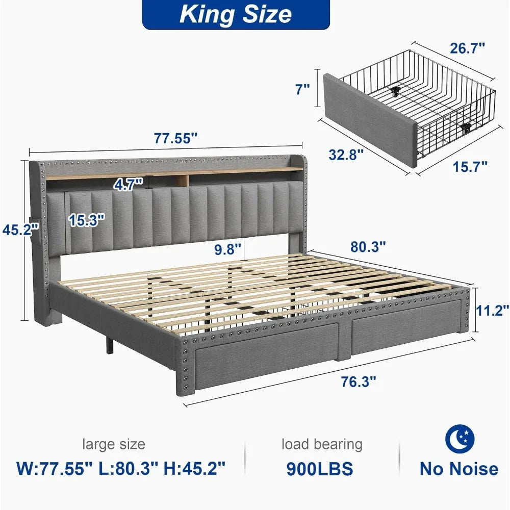 Bed Frame with Storage and Headboard