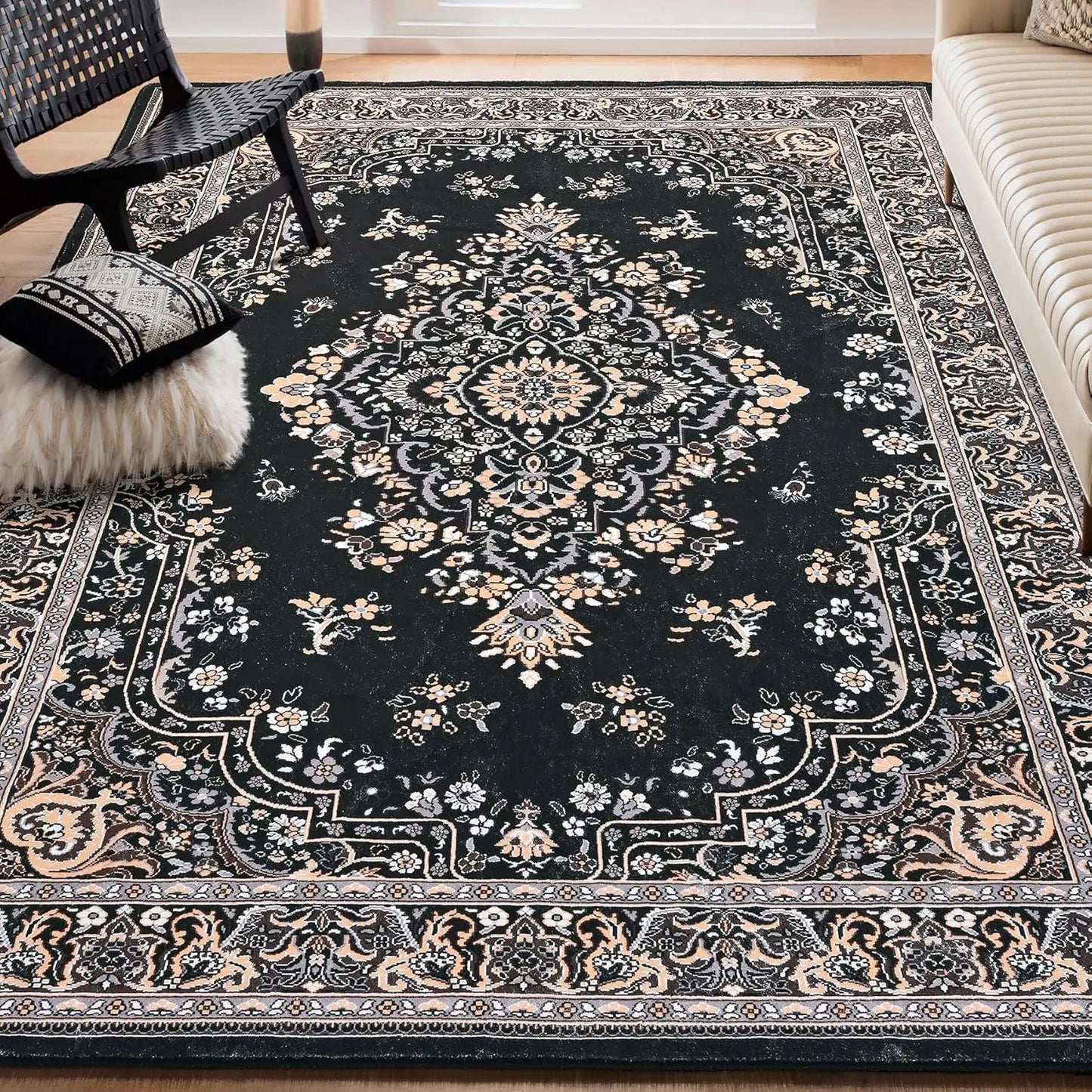 Washable Vintage Rug with Non-Slip Backing