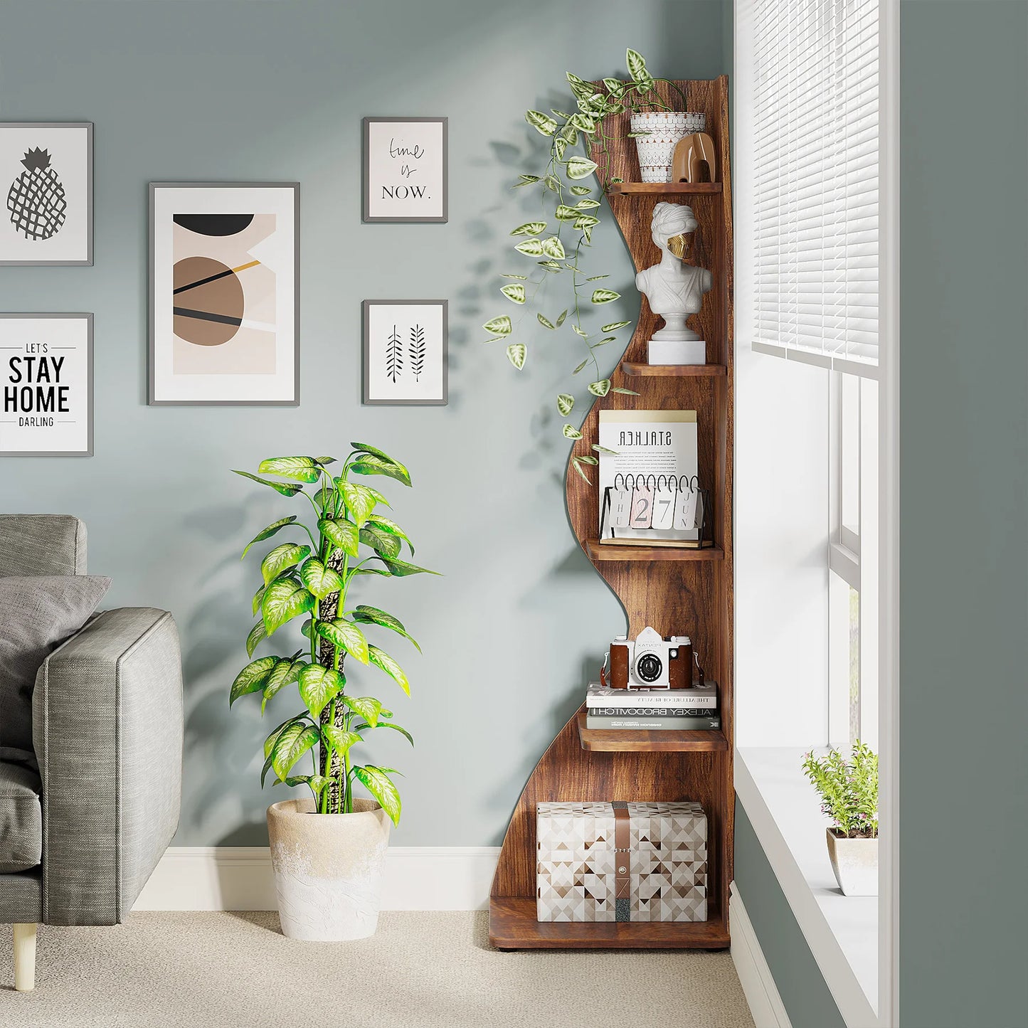 Unique 5-Tier Corner Bookshelf