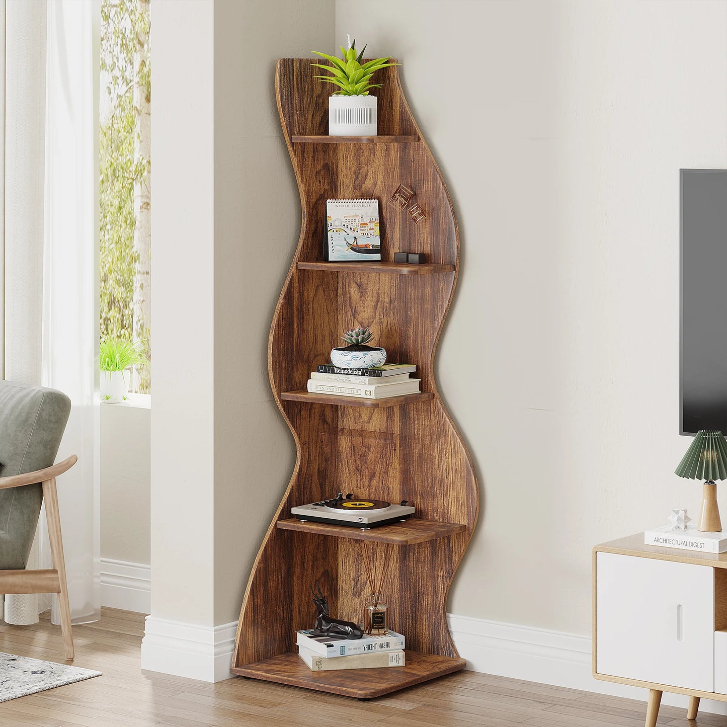 Unique 5-Tier Corner Bookshelf