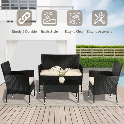 4 Piece Patio Wicker Sofa & Chair Set