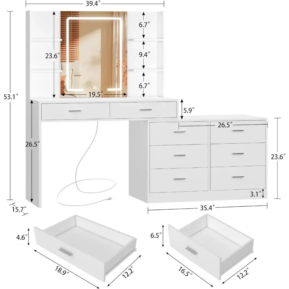 Vanity Desk with 8 Drawers