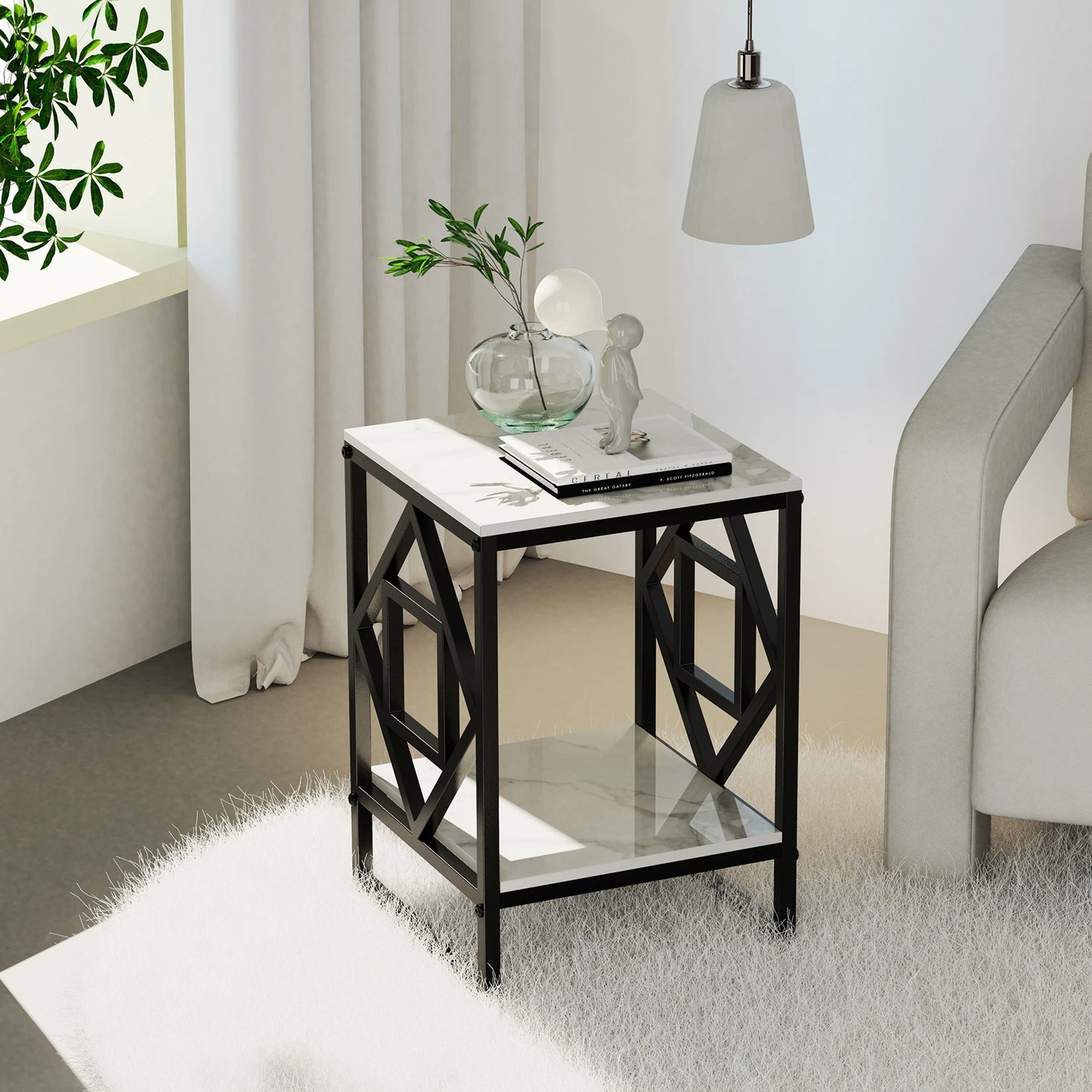 White Marble Top End Table