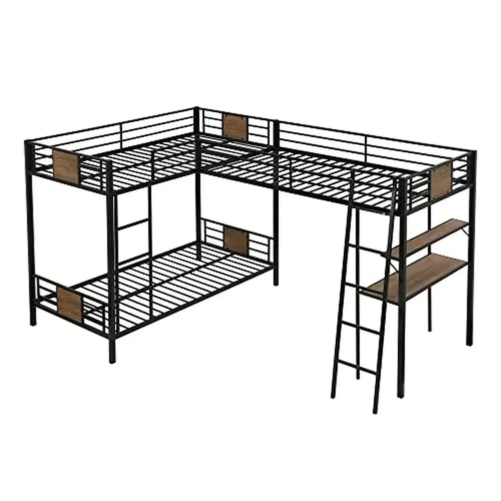 Triple Bunk Bed with Desk and Shelf