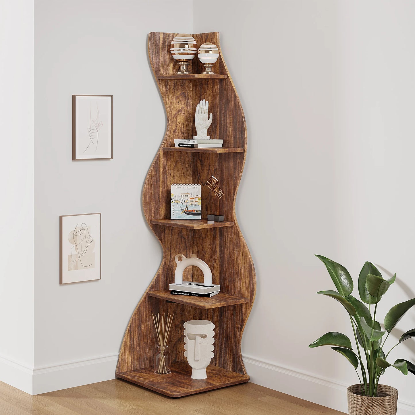Unique 5-Tier Corner Bookshelf