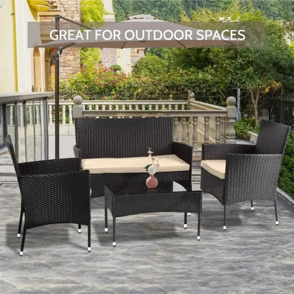 4 Piece Patio Wicker Sofa & Chair Set