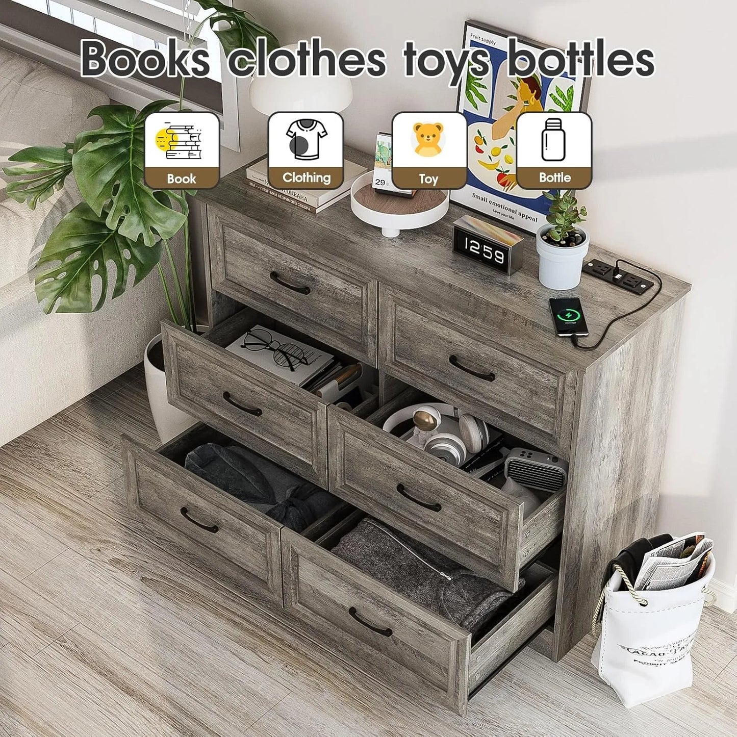 6-Drawer Wide Dresser