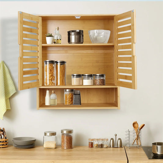 Wall Mounted Bamboo Bathroom Cabinet