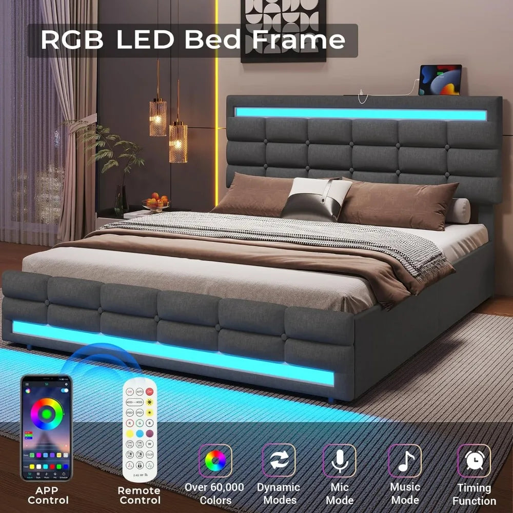 Bed Frame with 4 Drawers and LED Lights