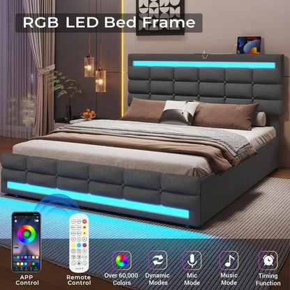 Bed Frame with 4 Drawers and LED Lights