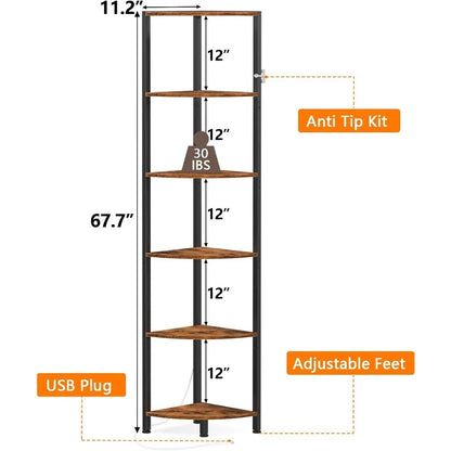 6 Tier Corner Bookshelf with LED Light